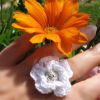 Bague fleur au crochet perle coeur &agrave; personnaliser