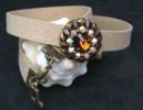 Bracelet Cuir naturel,  bijou Swarovski marron fum�