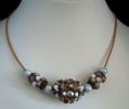 Collier Java Blanc & dor� sur cuir en kit