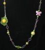 Sautoir Fleur et papillon Vert/Jaune