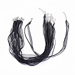Collier ruban organza N°04 et cordon enduit ciré noir