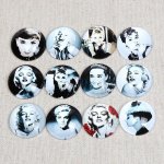 Lot 20 cabochons rond en verre 25 mm Marilyn- Audrey Hepburn