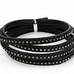 Cuir 06 mm Noir incrusté de cristaux en strass 1 mètre