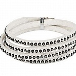 Cuir 06 mm Blanc incrusté de cristaux en strass 1 mètre