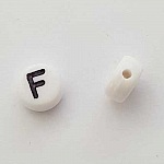 Perle Ronde Lettre F Blanc Noir 7mm