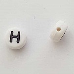 Perle Ronde Lettre H Blanc Noir 7mm