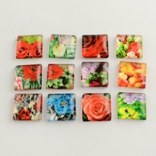 20 cabochons en verre carrés 20 mm assortis Fleurs S-22-20-17