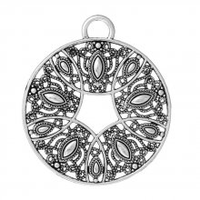 Pendentif N°000 en Alliage Rond Fleur Creux Argent Vieilli 73 mm x 64 mm