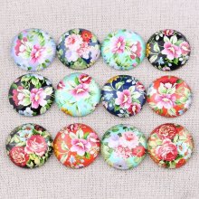 Lot 20 cabochons rond en verre 25 mm Fleur Floral