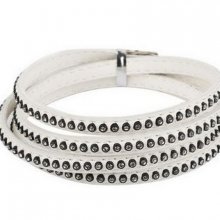 Cuir 06 mm Blanc incrusté de cristaux en strass 1 mètre