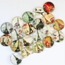 Lot 20 cabochons rond en verre 25mm Tour Eiffel 02 mixte Glass cabochon 