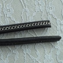 Cuir Régaliz Noir de 10 mm avec chaîne Argent par 20 cm