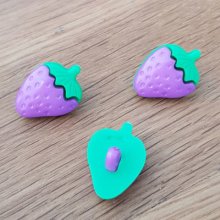 Boutons fantaisie, enfants, bébés Motif fraise N°05 vert et Violet