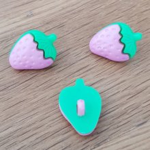 Boutons fantaisie, enfants, bébés Motif fraise N°08 vert et rose