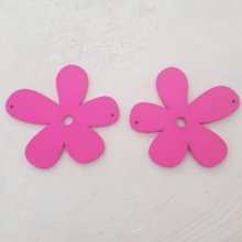 Fleur Bois pendentif ou connecteur 57 mm Rose Fluo