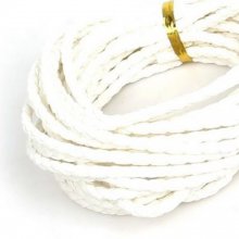 5 mètres Cordon rond simili cuir tressé Blanc 3 mm