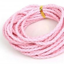 5 mètres Cordon rond simili cuir tressé Rose 3 mm