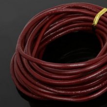 1 mètre Cordon rond cuir lisse Bordeaux 3 mm