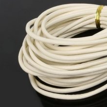 1 mètre Cordon rond cuir lisse Ivoire 3 mm