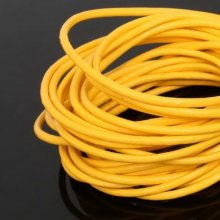 1 mètre Cordon rond cuir lisse Jaune 3 mm