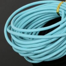 1 mètre Cordon rond cuir lisse Turquoise 3 mm