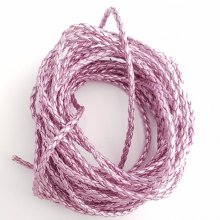 1 mètre Cordon rond simili cuir tressé Mauve Argenté 3 mm