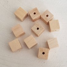 10 Perles Bois Cube / Carré 10 mm Brut