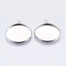 Support cabochon 25 mm argent Vieilli, Acier Inoxydable