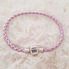 Bracelet Clip Européen tressé Uni 02 DU 15 AU 23 CM Mauve Argenté