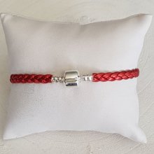 Bracelet Clip Européen tressé Uni 03 DU 15 AU 23 CM Rouge