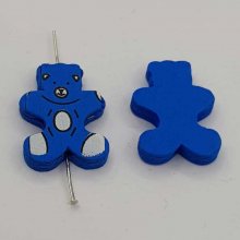 Perle bois forme ours bleu N°01-08.