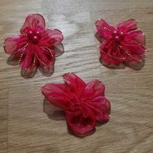 Lot 3 fleurs colorées Tissus Organza Fushia