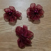 Lot 3 fleurs colorées Tissus Organza Bordeaux