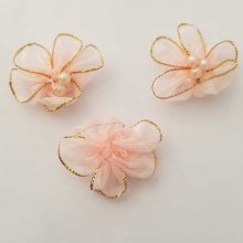 Lot 3 fleurs colorées Tissus Organza Saumon