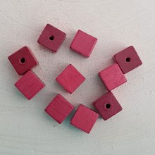 Perle Bois Cube / Carré 10 mm Vieux Rose