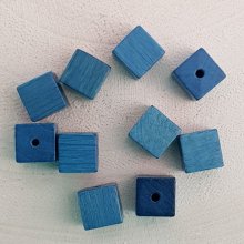 Perle Bois Cube / Carré 10 mm Turquoise