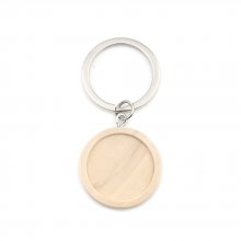 Support cabochon Porte clé 25 mm Bois N°01