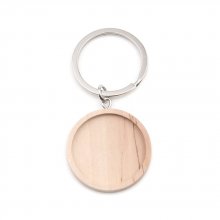 Support cabochon Porte clé 30 mm Bois N°01