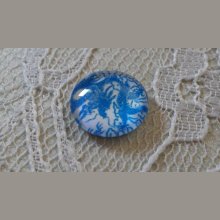 cabochon rond en verre 12mm fleur bleu 040 