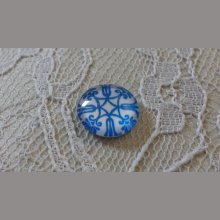 cabochon rond en verre 12mm fleur bleu 035 