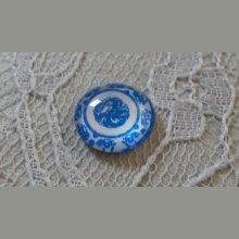 cabochon rond en verre 12mm fleur bleu 029 