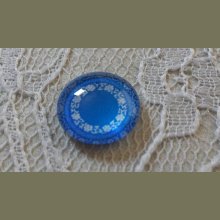 cabochon rond en verre 12mm fleur bleu 027 