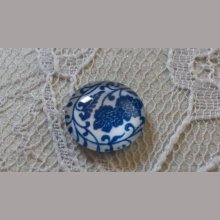 cabochon rond en verre 12mm fleur bleu 028 