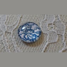 cabochon rond en verre 12mm fleur bleu 021 