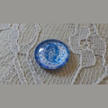 cabochon rond en verre 12mm fleur bleu 018 