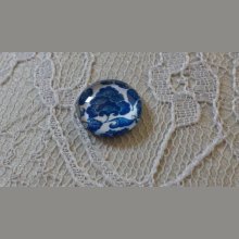 cabochon rond en verre 12mm fleur bleu 017 
