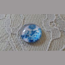 cabochon rond en verre 12mm fleur bleu 016 