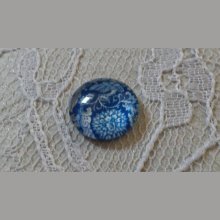 cabochon rond en verre 12mm fleur bleu 013 