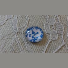 cabochon rond en verre 12mm fleur bleu 011 