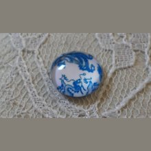 cabochon rond en verre 12mm fleur bleu 009 